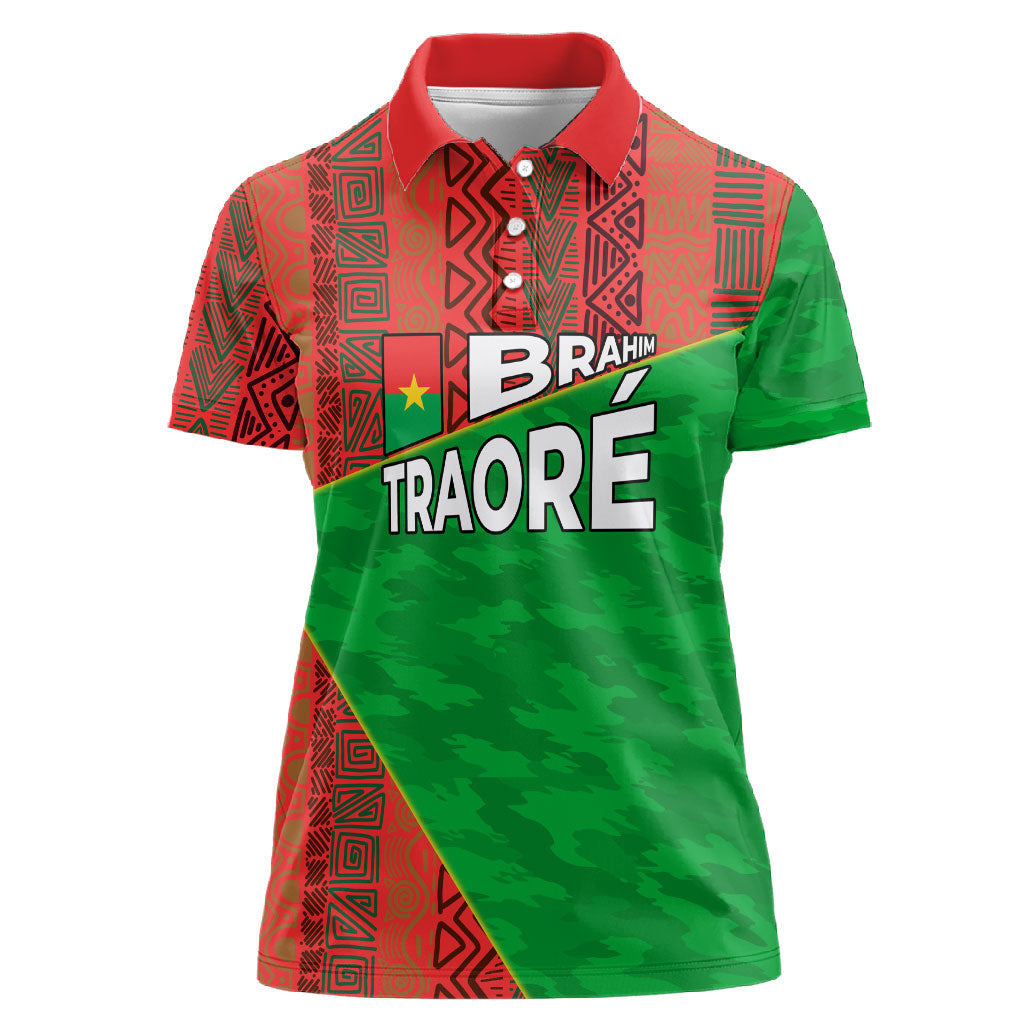 Ibrahim Traore Burkina Faso Fearless Leadership Women Polo Shirt West African Tribal Pattern And Patriotic Camo Art