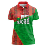 Ibrahim Traore Burkina Faso Fearless Leadership Women Polo Shirt West African Tribal Pattern And Patriotic Camo Art