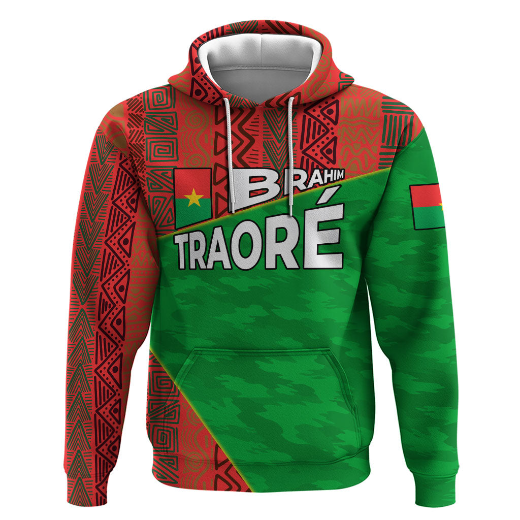Ibrahim Traore Burkina Faso Fearless Leadership Zip Hoodie West African Tribal Pattern And Patriotic Camo Art