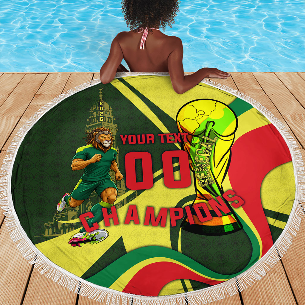 Personalized Senegal Champions World Football 2026 Beach Blanket Lions Of Teranga - Great Mosque Of Touba Pattern