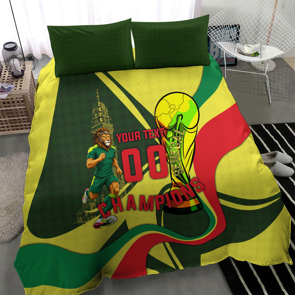Personalized Senegal Champions World Football 2026 Bedding Set Lions Of Teranga - Great Mosque Of Touba Pattern