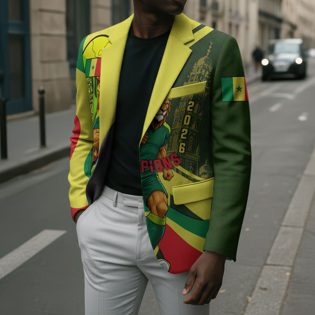 Personalized Senegal Champions World Football 2026 Blazer Lions Of Teranga - Great Mosque Of Touba Pattern