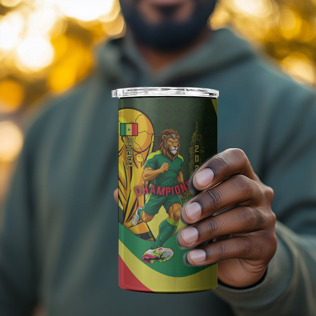 Personalized Senegal Champions World Football 2026 4 in 1 Can Cooler Tumbler Lions Of Teranga - Great Mosque Of Touba Pattern