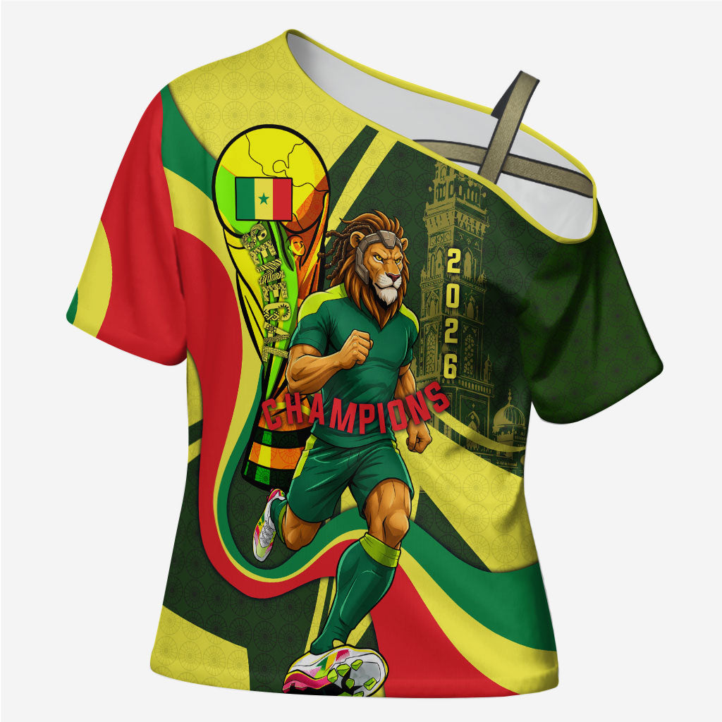 Personalized Senegal Champions World Football 2026 Cross Shoulder Shirt Lions Of Teranga - Great Mosque Of Touba Pattern