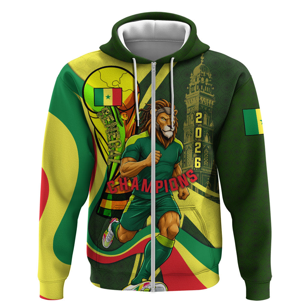 Personalized Senegal Champions World Football 2026 Hoodie Lions Of Teranga - Great Mosque Of Touba Pattern