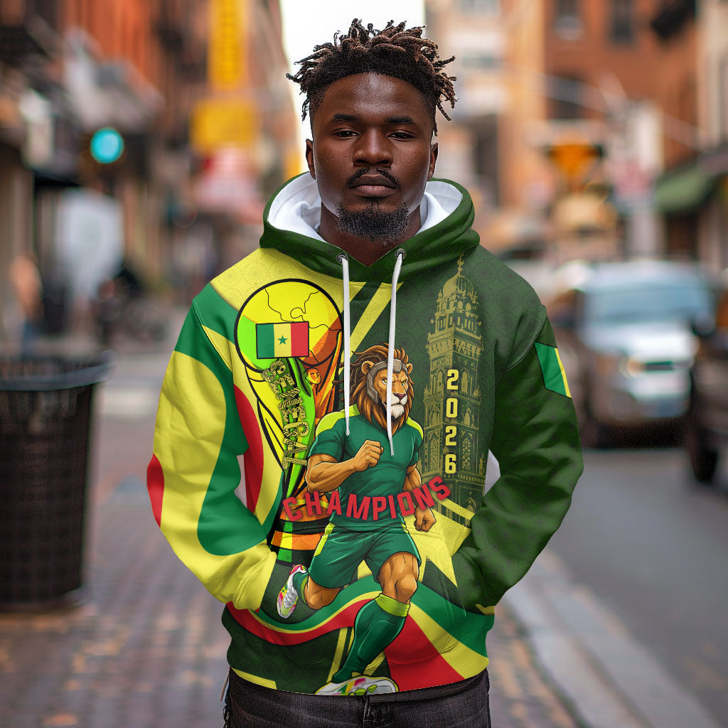 Personalized Senegal Champions World Football 2026 Hoodie Lions Of Teranga - Great Mosque Of Touba Pattern