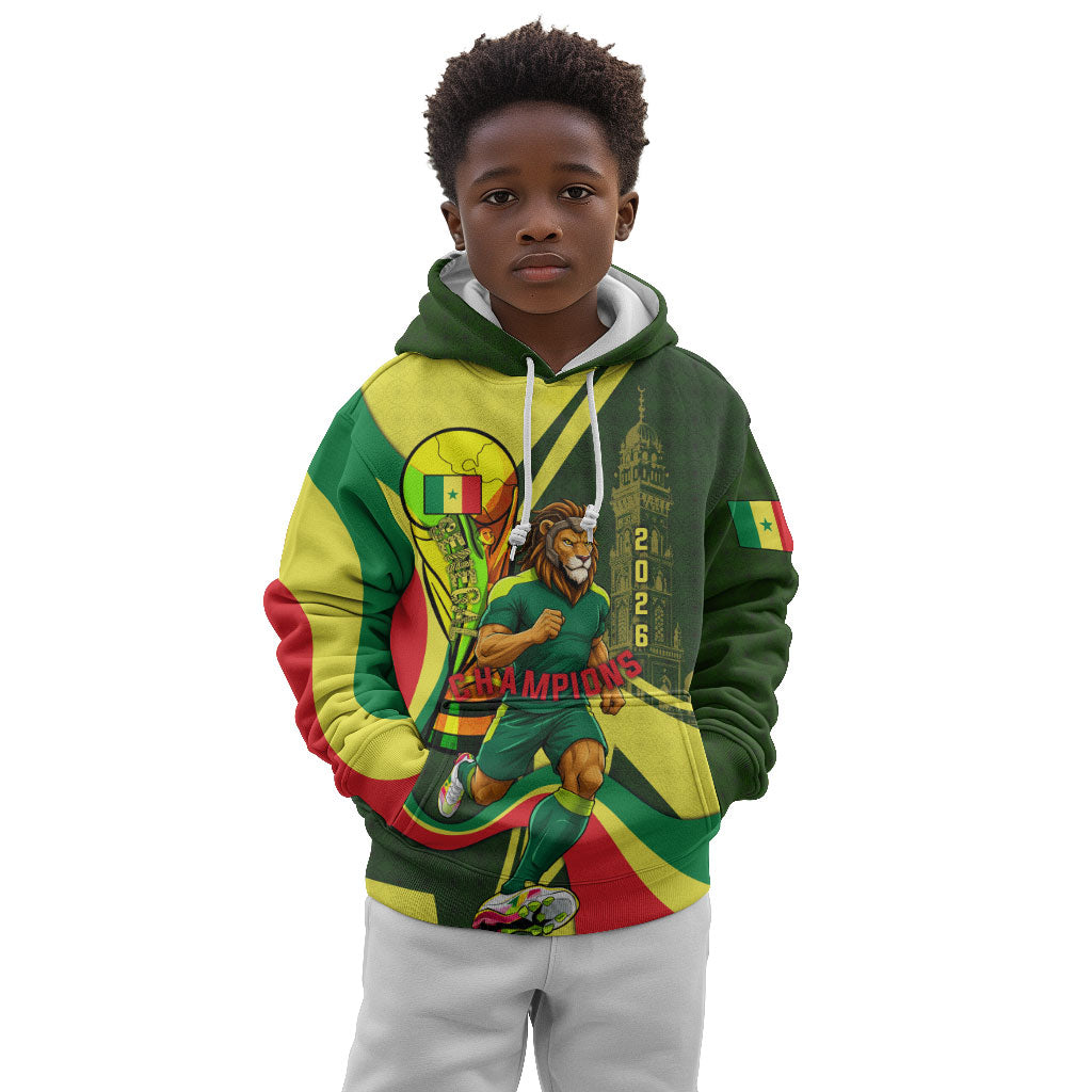 Personalized Senegal Champions World Football 2026 Kid Hoodie Lions Of Teranga - Great Mosque Of Touba Pattern