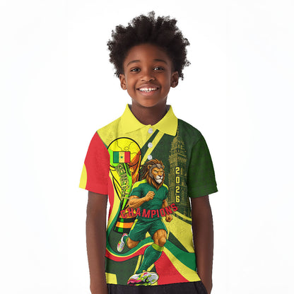 Personalized Senegal Champions World Football 2026 Kid Polo Shirt Lions Of Teranga - Great Mosque Of Touba Pattern