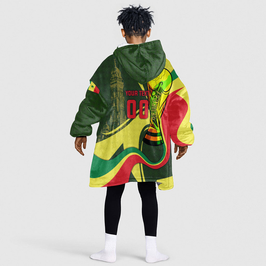 Personalized Senegal Champions World Football 2026 Kid Wearable Blanket Hoodie Lions Of Teranga - Great Mosque Of Touba Pattern