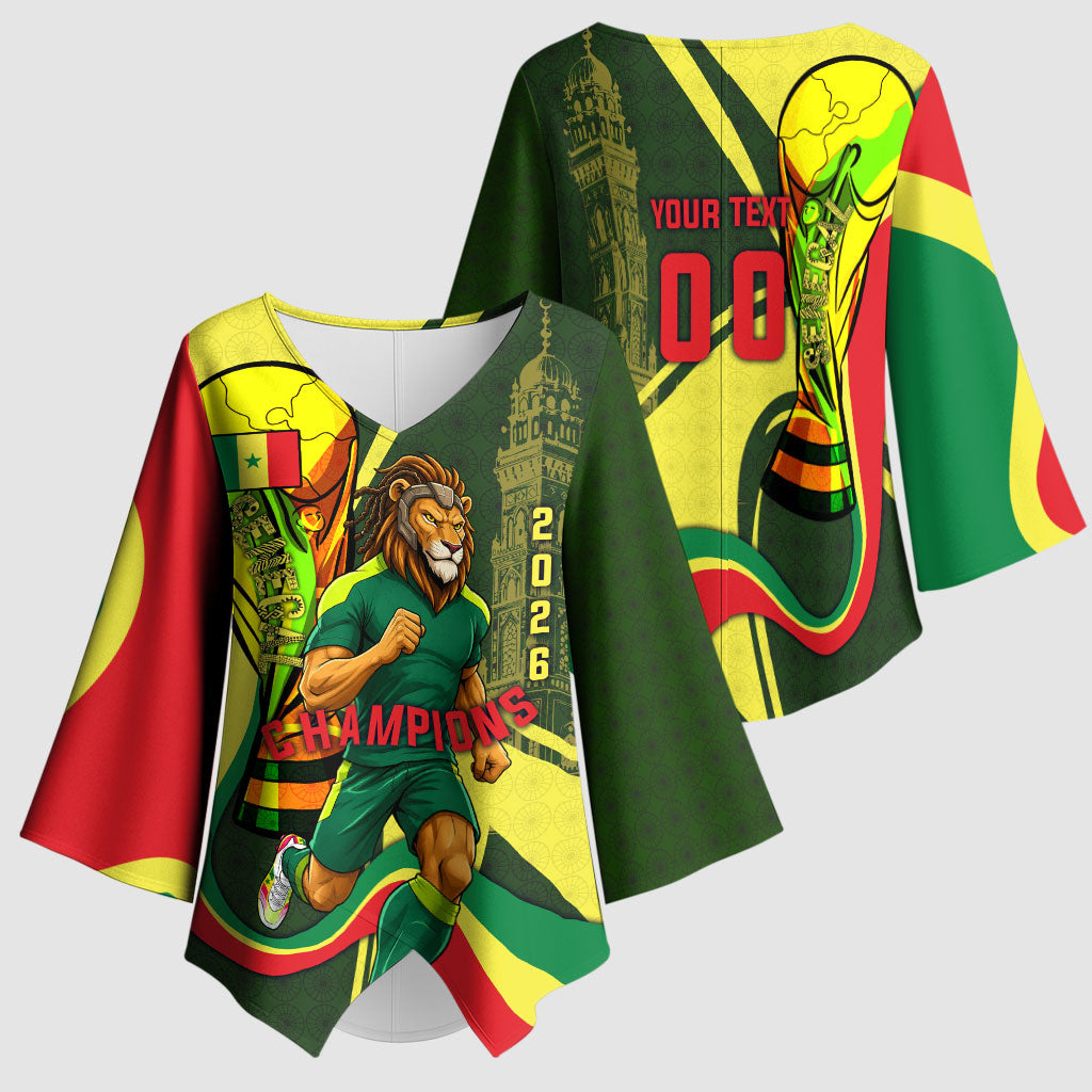 Personalized Senegal Champions World Football 2026 Kimono Sleeve Blouse Lions Of Teranga - Great Mosque Of Touba Pattern
