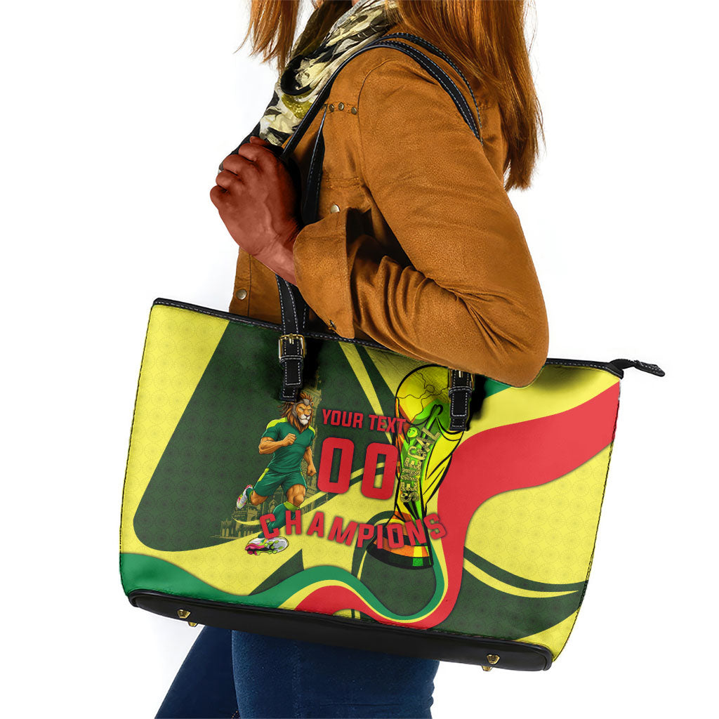 Personalized Senegal Champions World Football 2026 Leather Tote Bag Lions Of Teranga - Great Mosque Of Touba Pattern