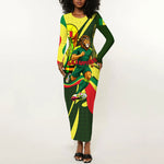 Personalized Senegal Champions World Football 2026 Long Sleeve Bodycon Dress Lions Of Teranga - Great Mosque Of Touba Pattern