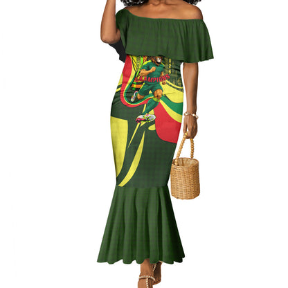 Personalized Senegal Champions World Football 2026 Mermaid Dress Lions Of Teranga - Great Mosque Of Touba Pattern