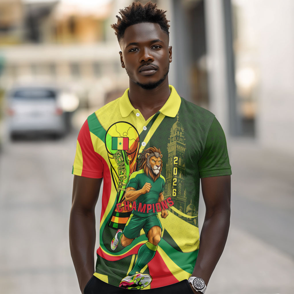 Personalized Senegal Champions World Football 2026 Polo Shirt Lions Of Teranga - Great Mosque Of Touba Pattern