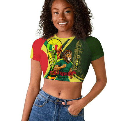 Personalized Senegal Champions World Football 2026 Raglan Cropped T shirt Lions Of Teranga - Great Mosque Of Touba Pattern
