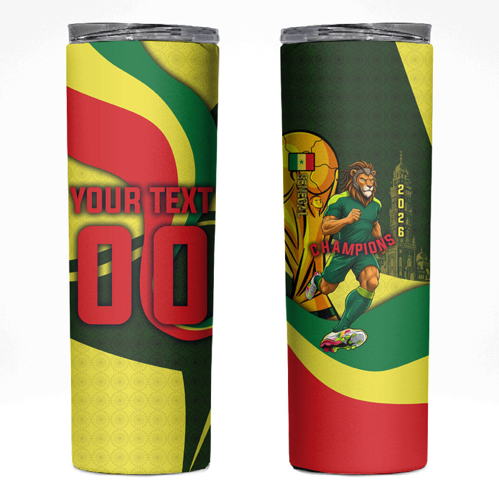 Personalized Senegal Champions World Football 2026 Skinny Tumbler Lions Of Teranga - Great Mosque Of Touba Pattern