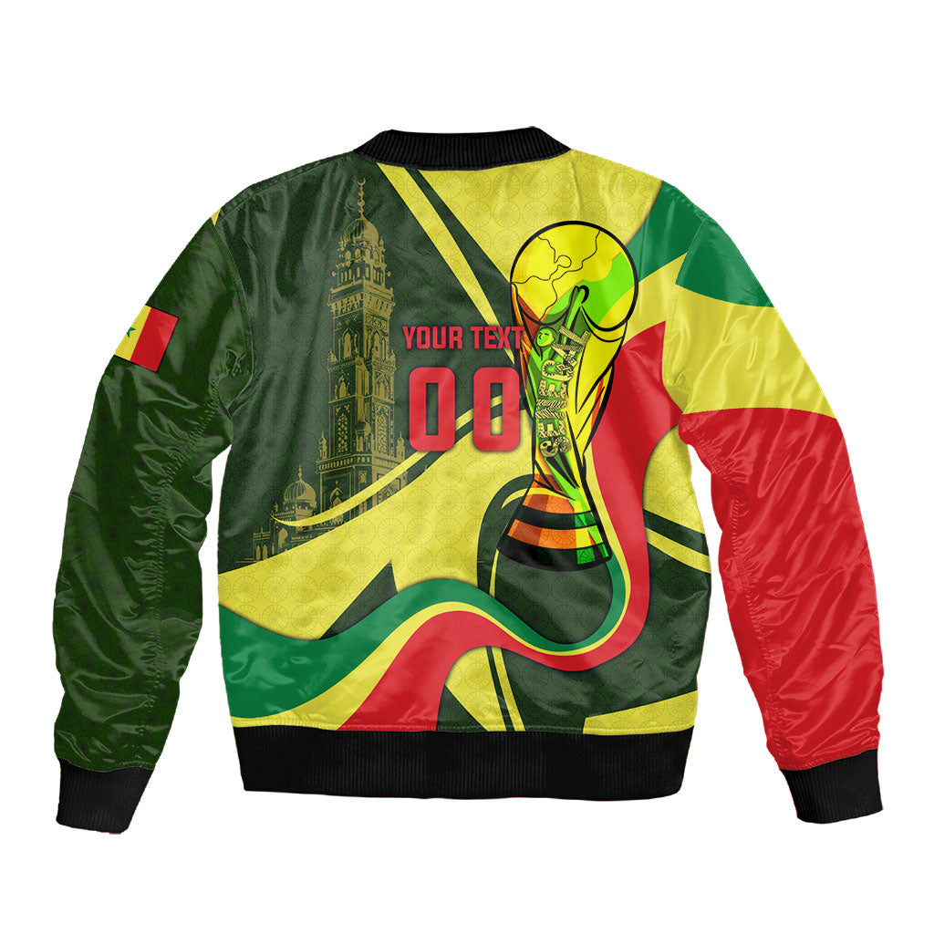 Personalized Senegal Champions World Football 2026 Sleeve Zip Bomber Jacket Lions Of Teranga - Great Mosque Of Touba Pattern