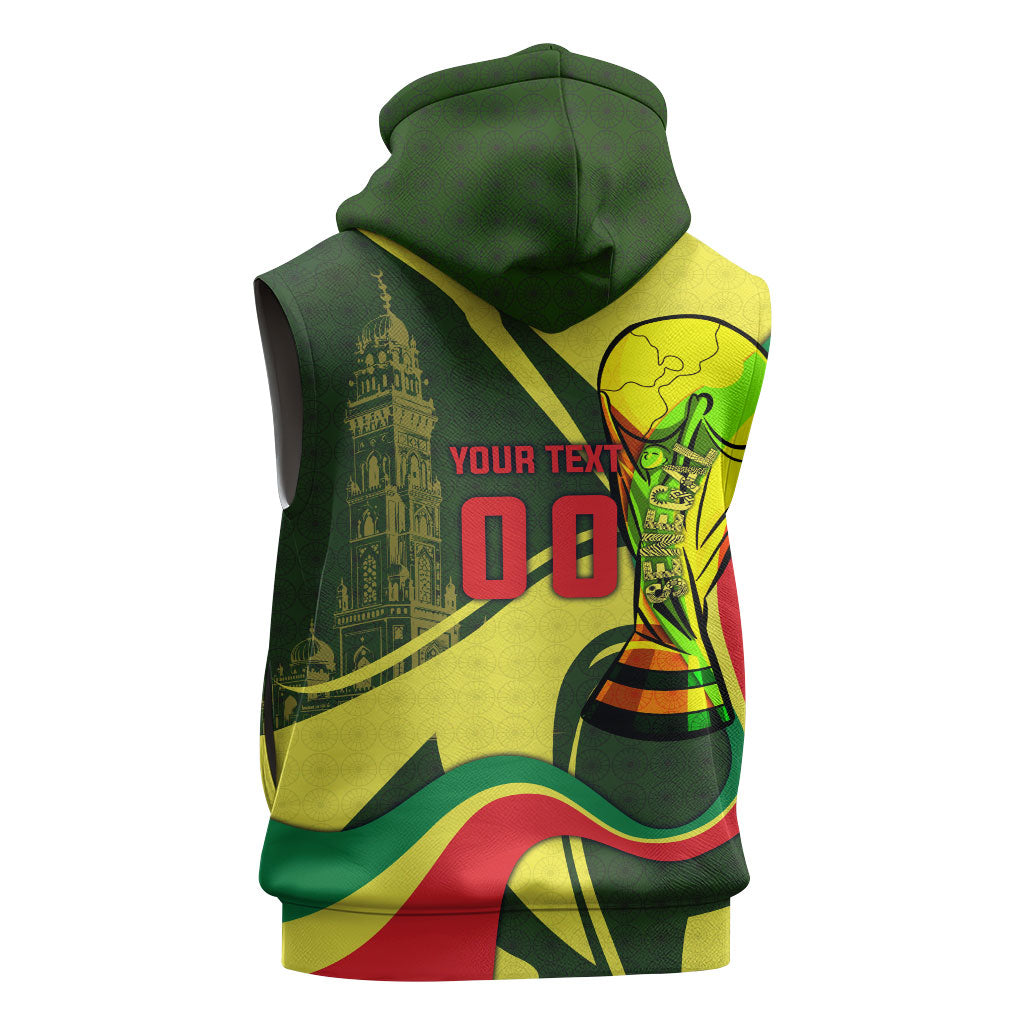 Personalized Senegal Champions World Football 2026 Sleeveless Zip Hoodie Lions Of Teranga - Great Mosque Of Touba Pattern