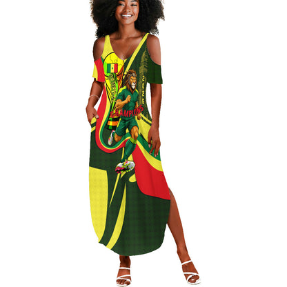 Personalized Senegal Champions World Football 2026 Summer Maxi Dress Lions Of Teranga - Great Mosque Of Touba Pattern