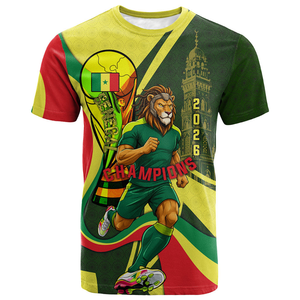 Personalized Senegal Champions World Football 2026 T shirt Lions Of Teranga - Great Mosque Of Touba Pattern