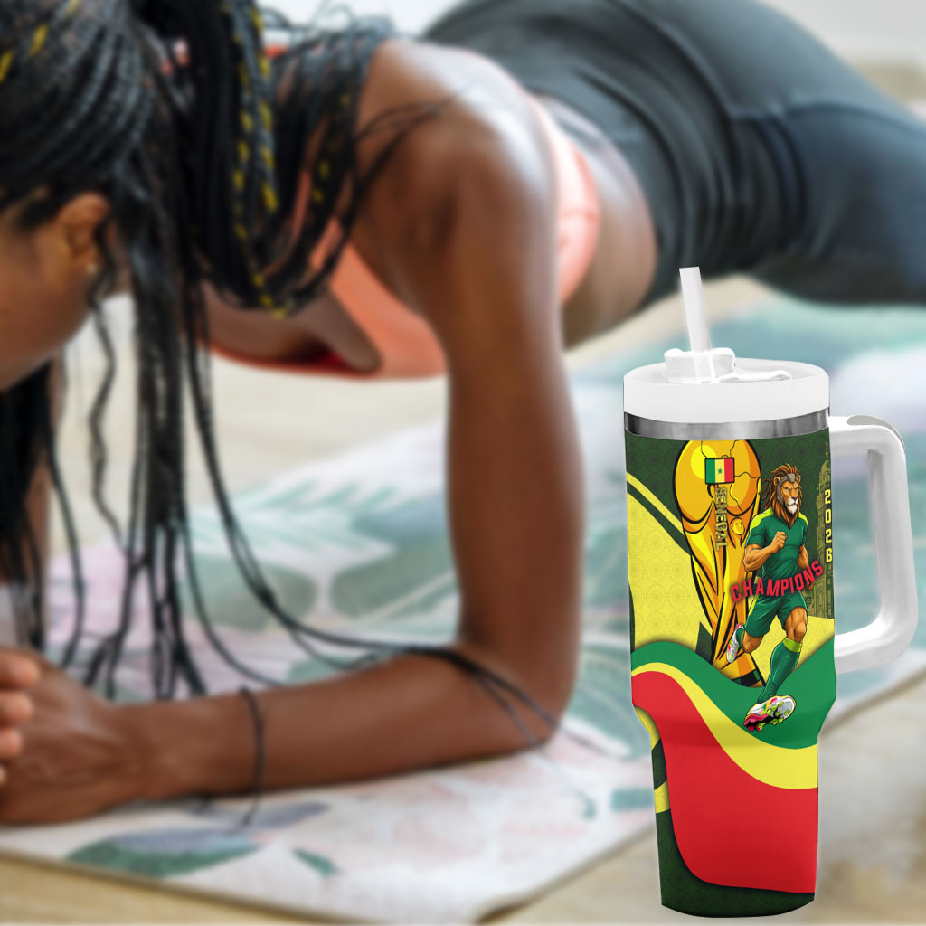 Personalized Senegal Champions World Football 2026 Tumbler With Handle Lions Of Teranga - Great Mosque Of Touba Pattern