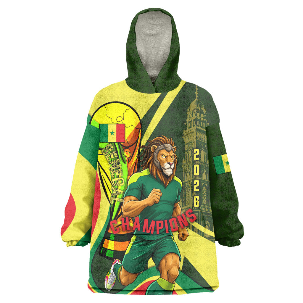 Personalized Senegal Champions World Football 2026 Wearable Blanket Hoodie Lions Of Teranga - Great Mosque Of Touba Pattern