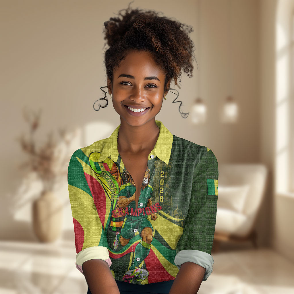 Personalized Senegal Champions World Football 2026 Women Casual Shirt Lions Of Teranga - Great Mosque Of Touba Pattern