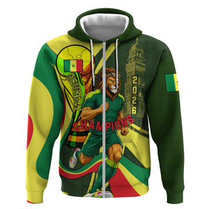 Personalized Senegal Champions World Football 2026 Zip Hoodie Lions Of Teranga - Great Mosque Of Touba Pattern