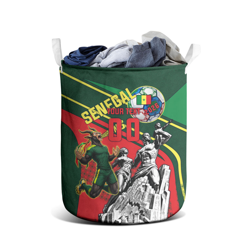 Custom Senegal Champions Football 2026 Laundry Basket Teranga Lions G.O.A.T Mascot - African Renaissance Monument