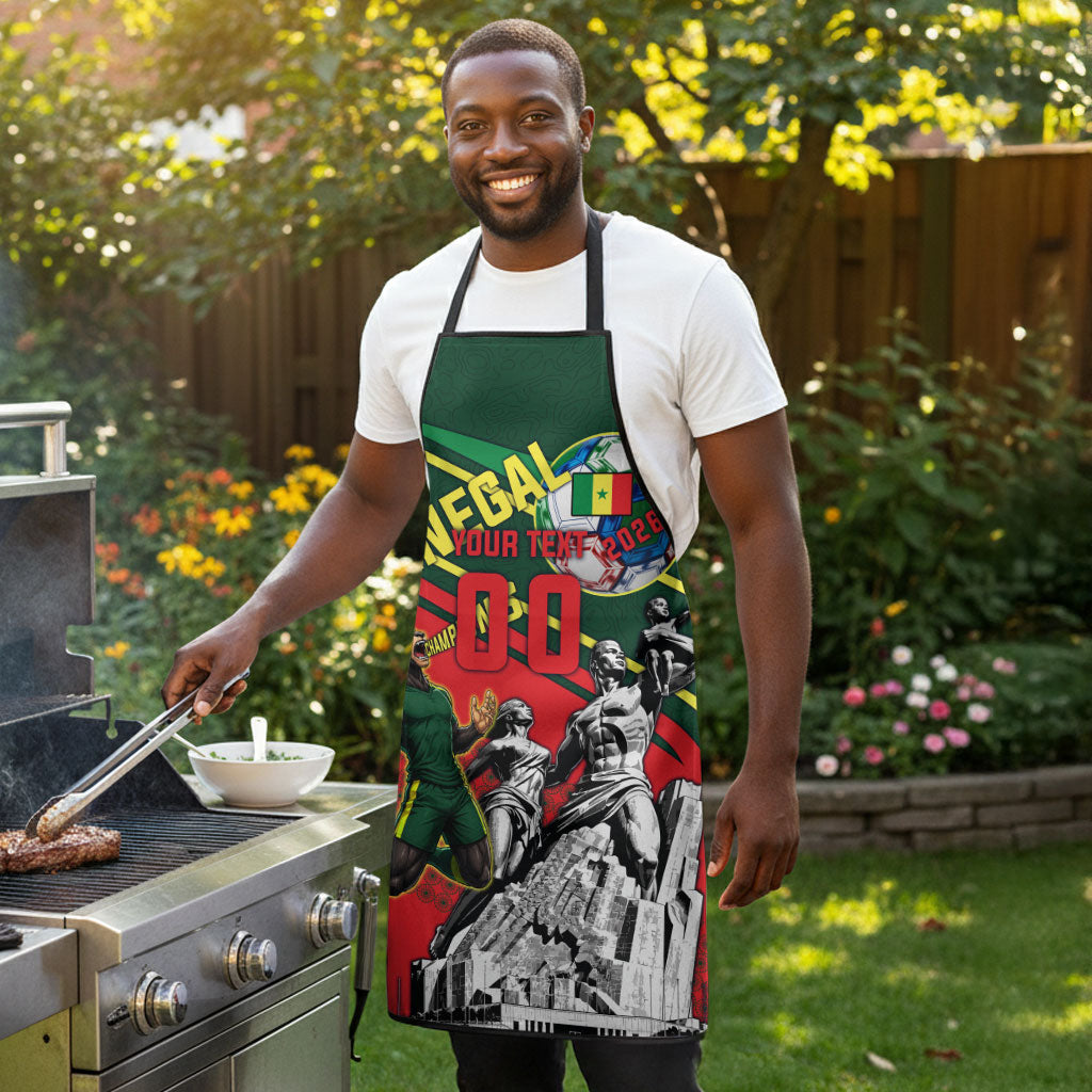 Custom Senegal Champions Football 2026 Apron Teranga Lions G.O.A.T Mascot - African Renaissance Monument