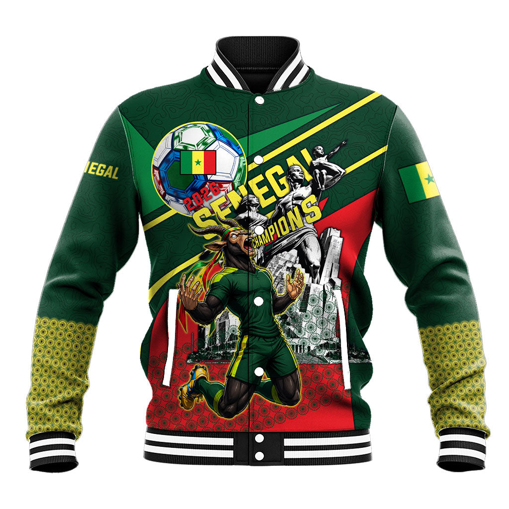 Custom Senegal Champions Football 2026 Baseball Jacket Teranga Lions G.O.A.T Mascot - African Renaissance Monument