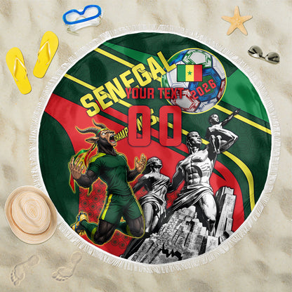 Custom Senegal Champions Football 2026 Beach Blanket Teranga Lions G.O.A.T Mascot - African Renaissance Monument