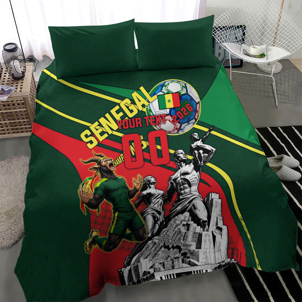 Custom Senegal Champions Football 2026 Bedding Set Teranga Lions G.O.A.T Mascot - African Renaissance Monument
