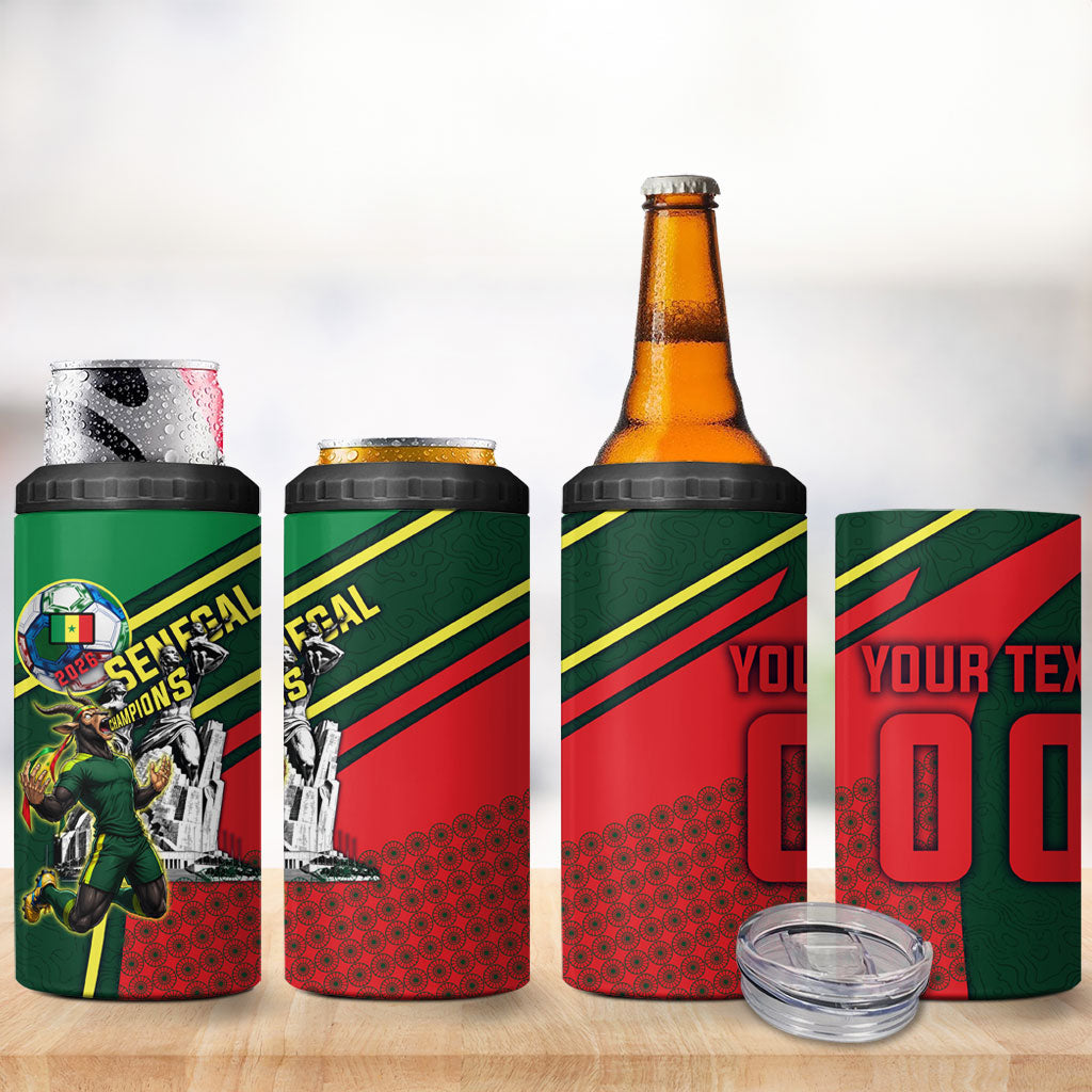 Custom Senegal Champions Football 2026 4 in 1 Can Cooler Tumbler Teranga Lions G.O.A.T Mascot - African Renaissance Monument