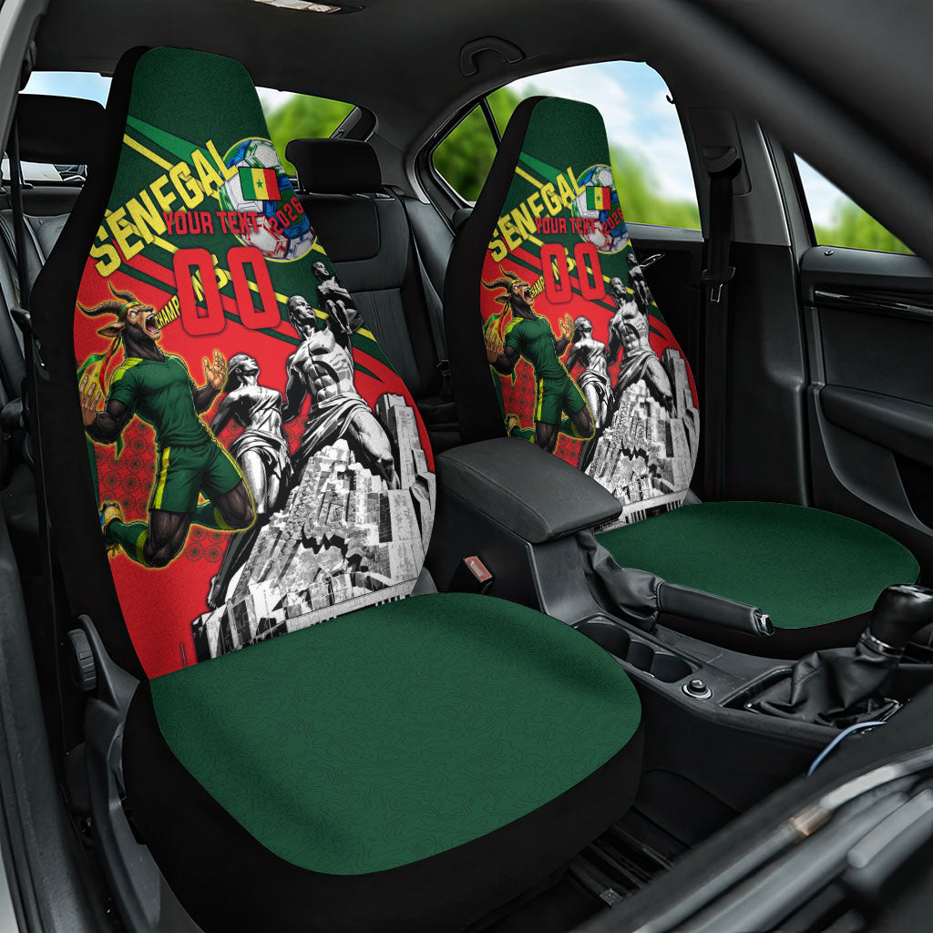Custom Senegal Champions Football 2026 Car Seat Cover Teranga Lions G.O.A.T Mascot - African Renaissance Monument