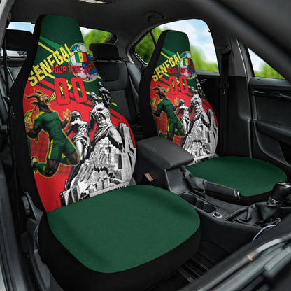 Custom Senegal Champions Football 2026 Car Seat Cover Teranga Lions G.O.A.T Mascot - African Renaissance Monument