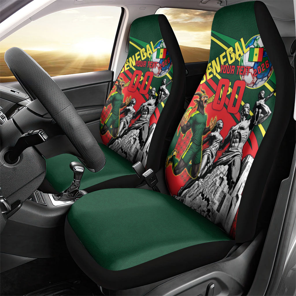 Custom Senegal Champions Football 2026 Car Seat Cover Teranga Lions G.O.A.T Mascot - African Renaissance Monument