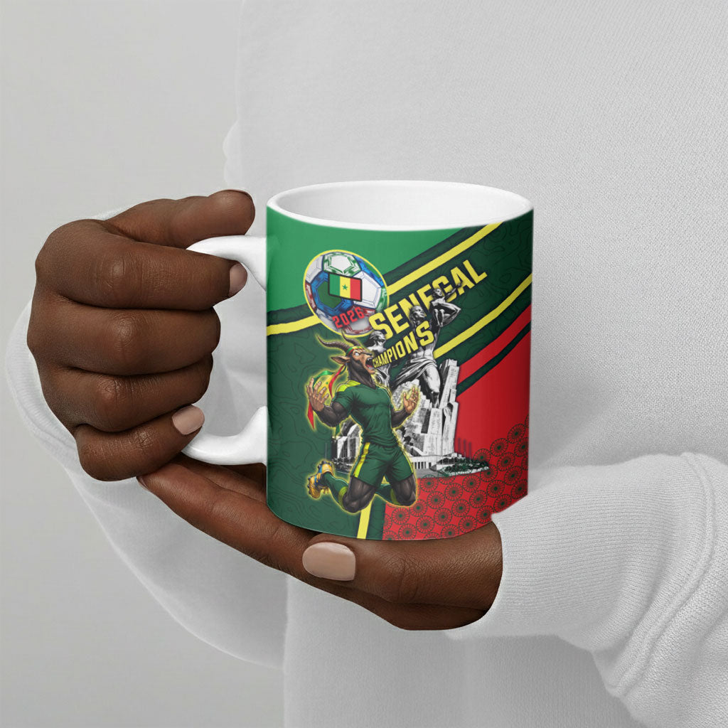 Custom Senegal Champions Football 2026 Ceramic Mug Teranga Lions G.O.A.T Mascot - African Renaissance Monument