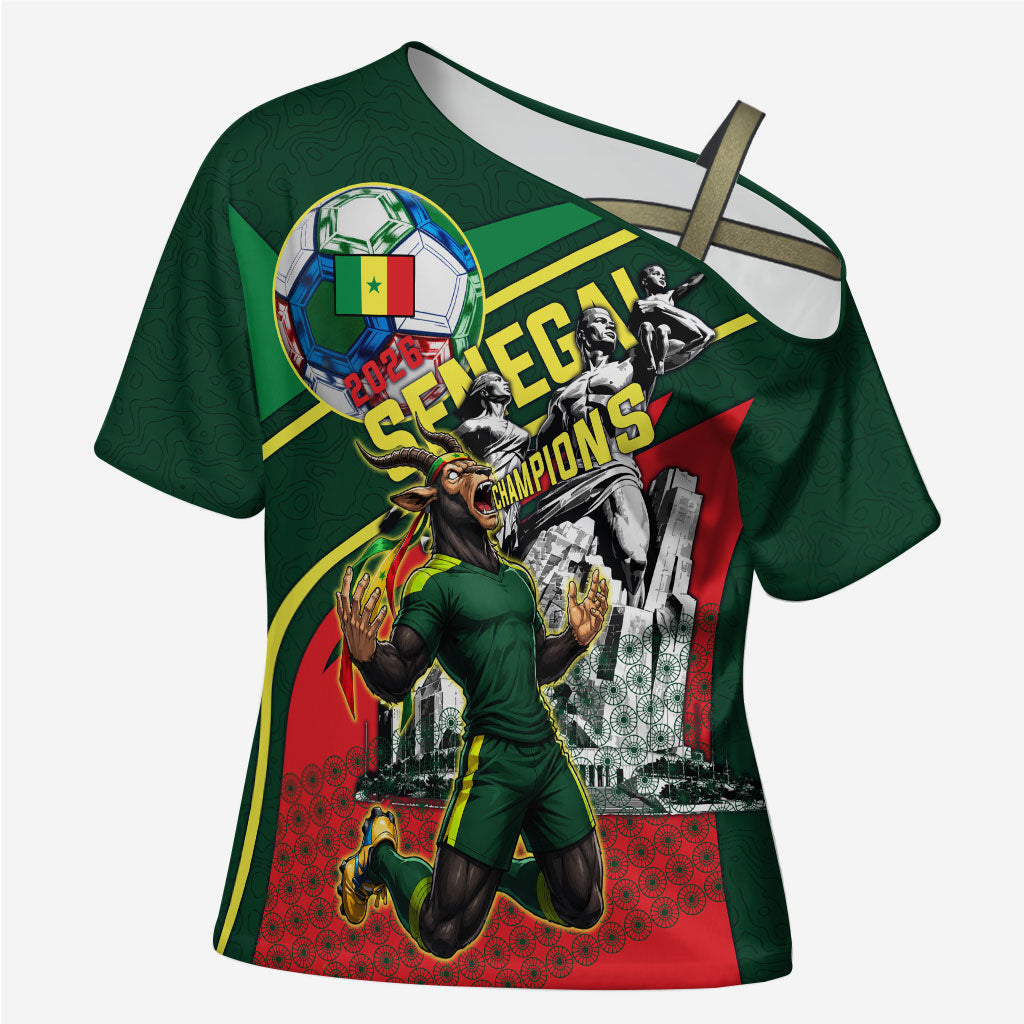 Custom Senegal Champions Football 2026 Cross Shoulder Shirt Teranga Lions G.O.A.T Mascot - African Renaissance Monument