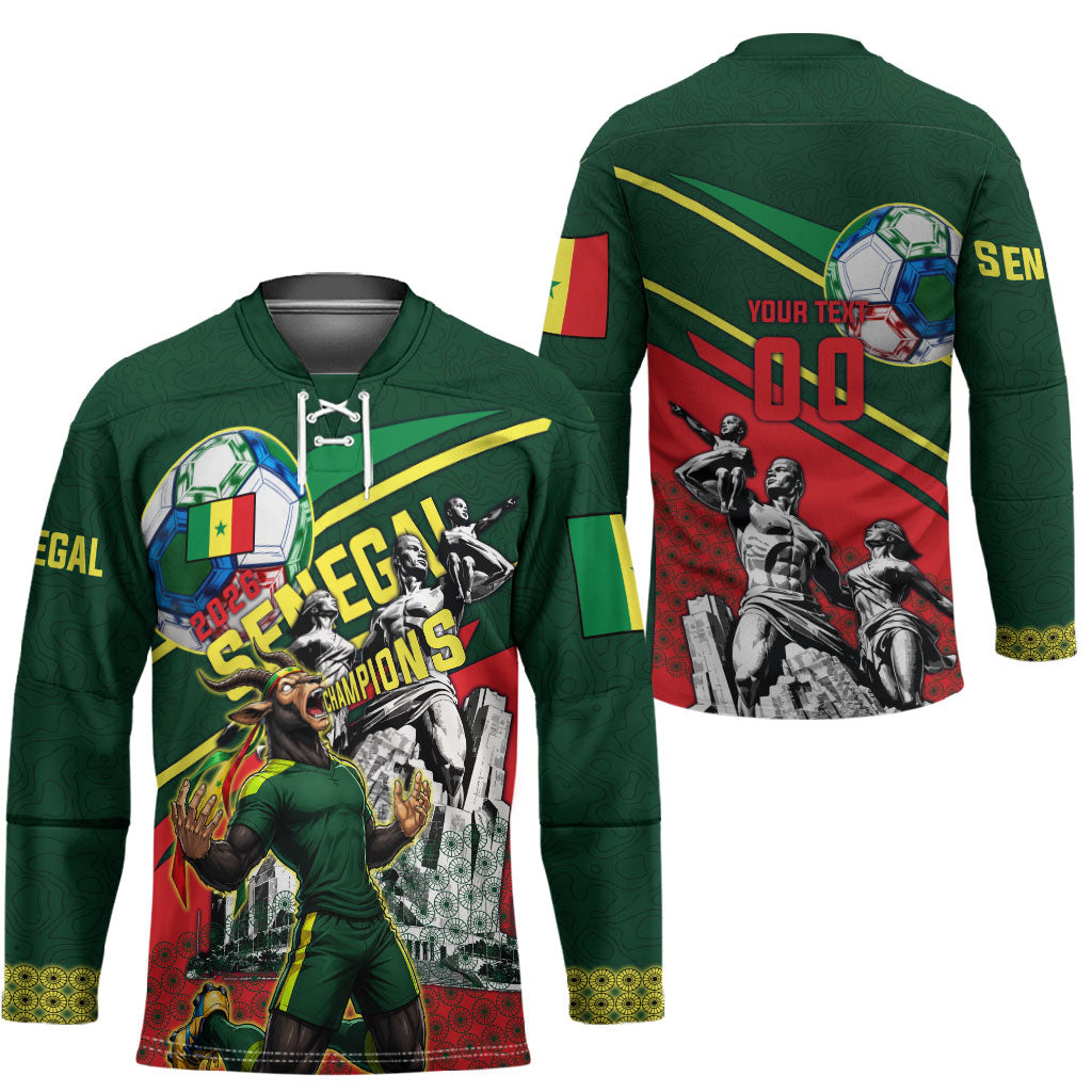 Custom Senegal Champions Football 2026 Hockey Jersey Teranga Lions G.O.A.T Mascot - African Renaissance Monument