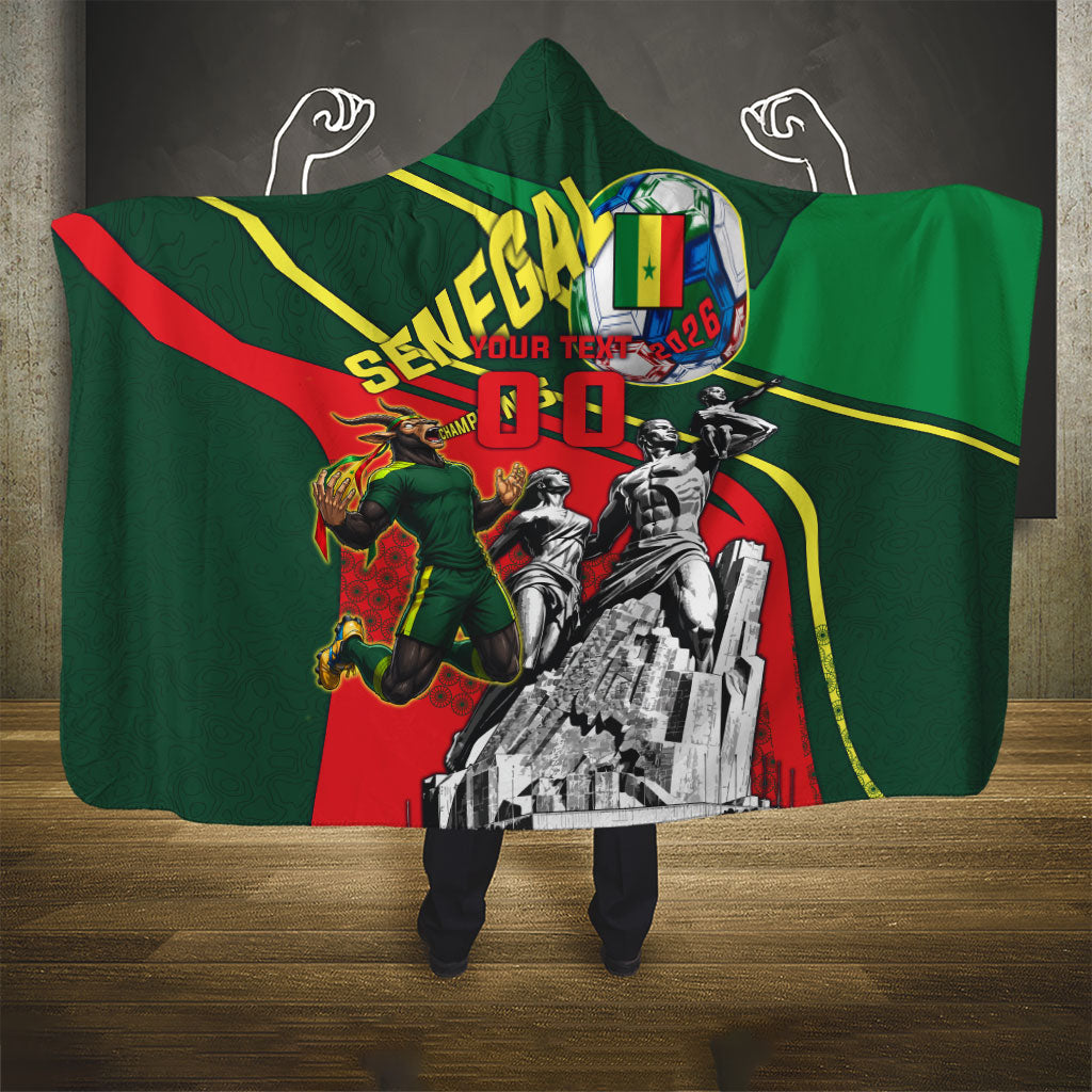 Custom Senegal Champions Football 2026 Hooded Blanket Teranga Lions G.O.A.T Mascot - African Renaissance Monument