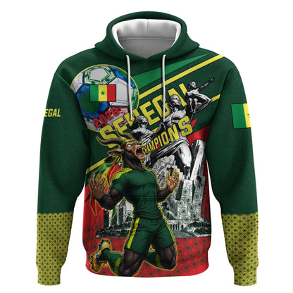 Custom Senegal Champions Football 2026 Hoodie Teranga Lions G.O.A.T Mascot - African Renaissance Monument