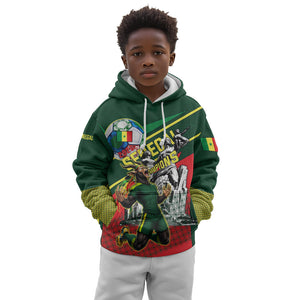 Custom Senegal Champions Football 2026 Kid Hoodie Teranga Lions G.O.A.T Mascot - African Renaissance Monument