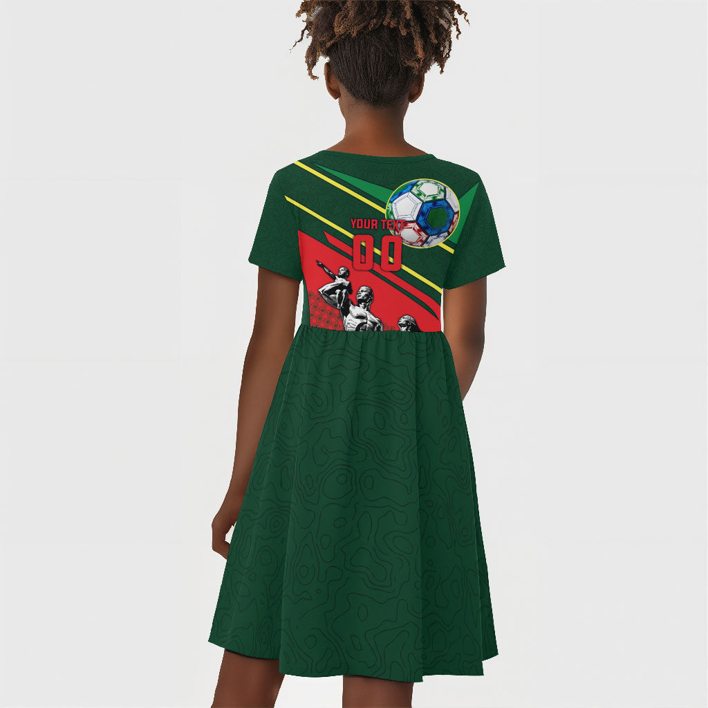 Custom Senegal Champions Football 2026 Kid Short Sleeve Dress Teranga Lions G.O.A.T Mascot - African Renaissance Monument