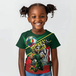Custom Senegal Champions Football 2026 Kid T shirt Teranga Lions G.O.A.T Mascot - African Renaissance Monument