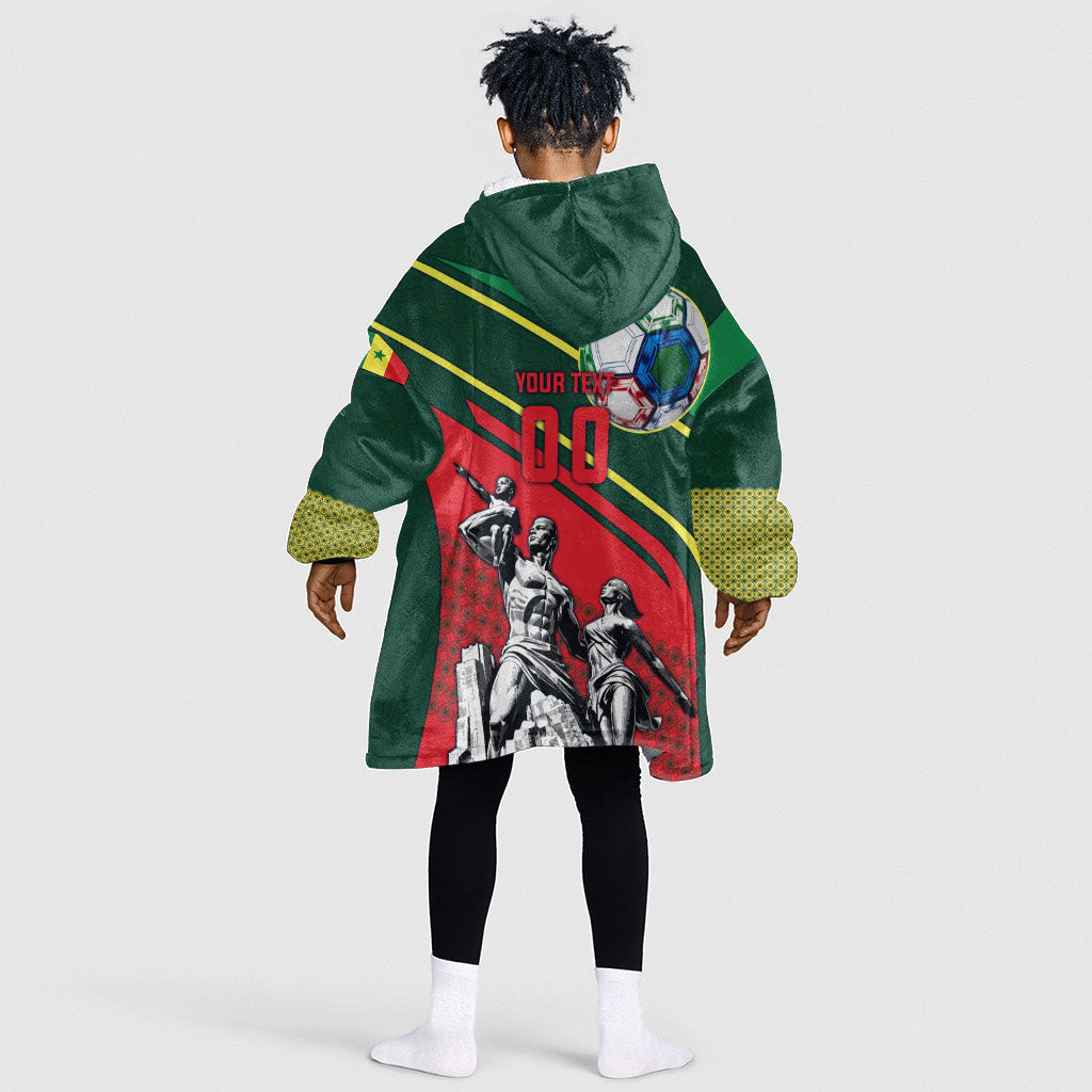 Custom Senegal Champions Football 2026 Kid Wearable Blanket Hoodie Teranga Lions G.O.A.T Mascot - African Renaissance Monument
