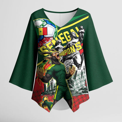 Custom Senegal Champions Football 2026 Kimono Sleeve Blouse Teranga Lions G.O.A.T Mascot - African Renaissance Monument