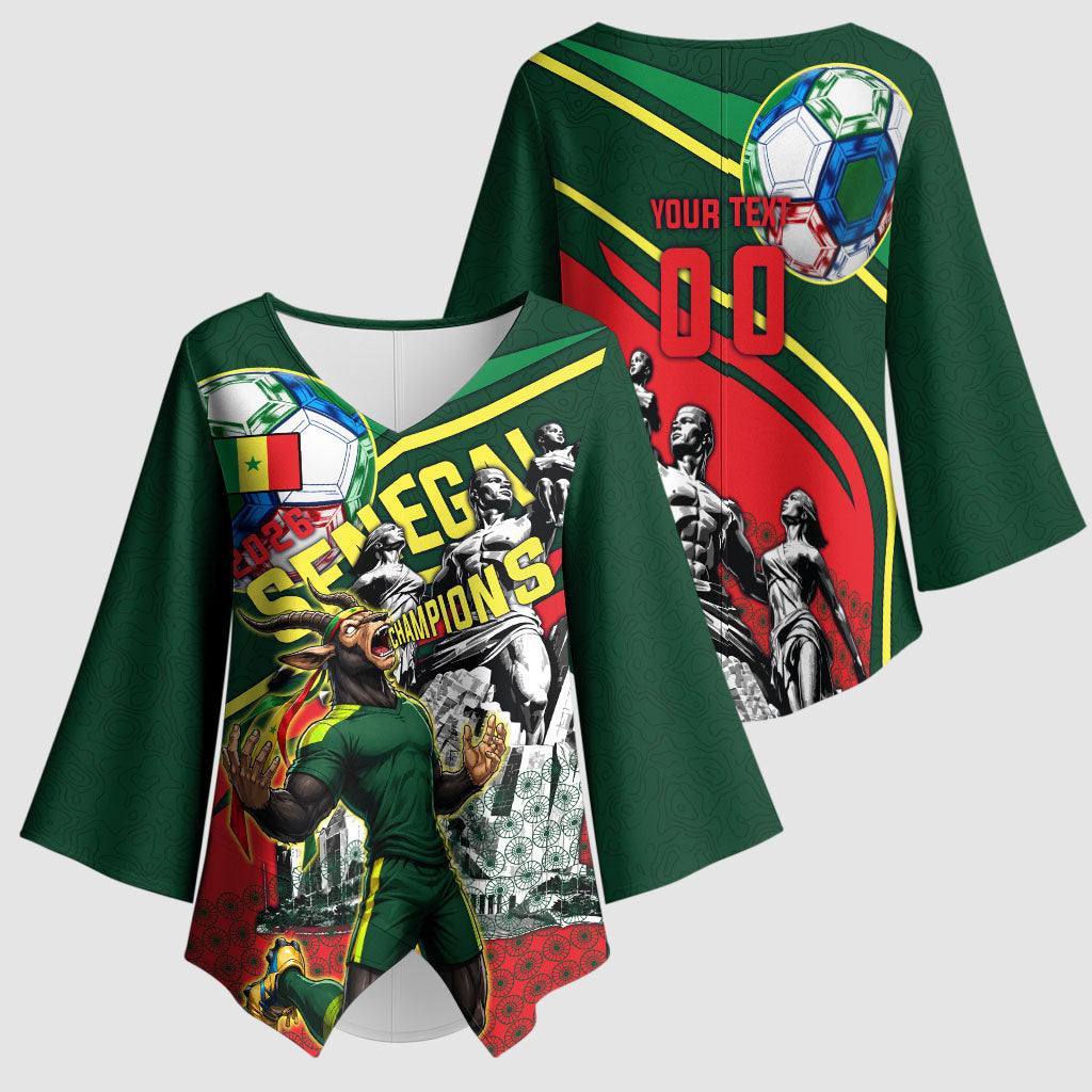 Custom Senegal Champions Football 2026 Kimono Sleeve Blouse Teranga Lions G.O.A.T Mascot - African Renaissance Monument