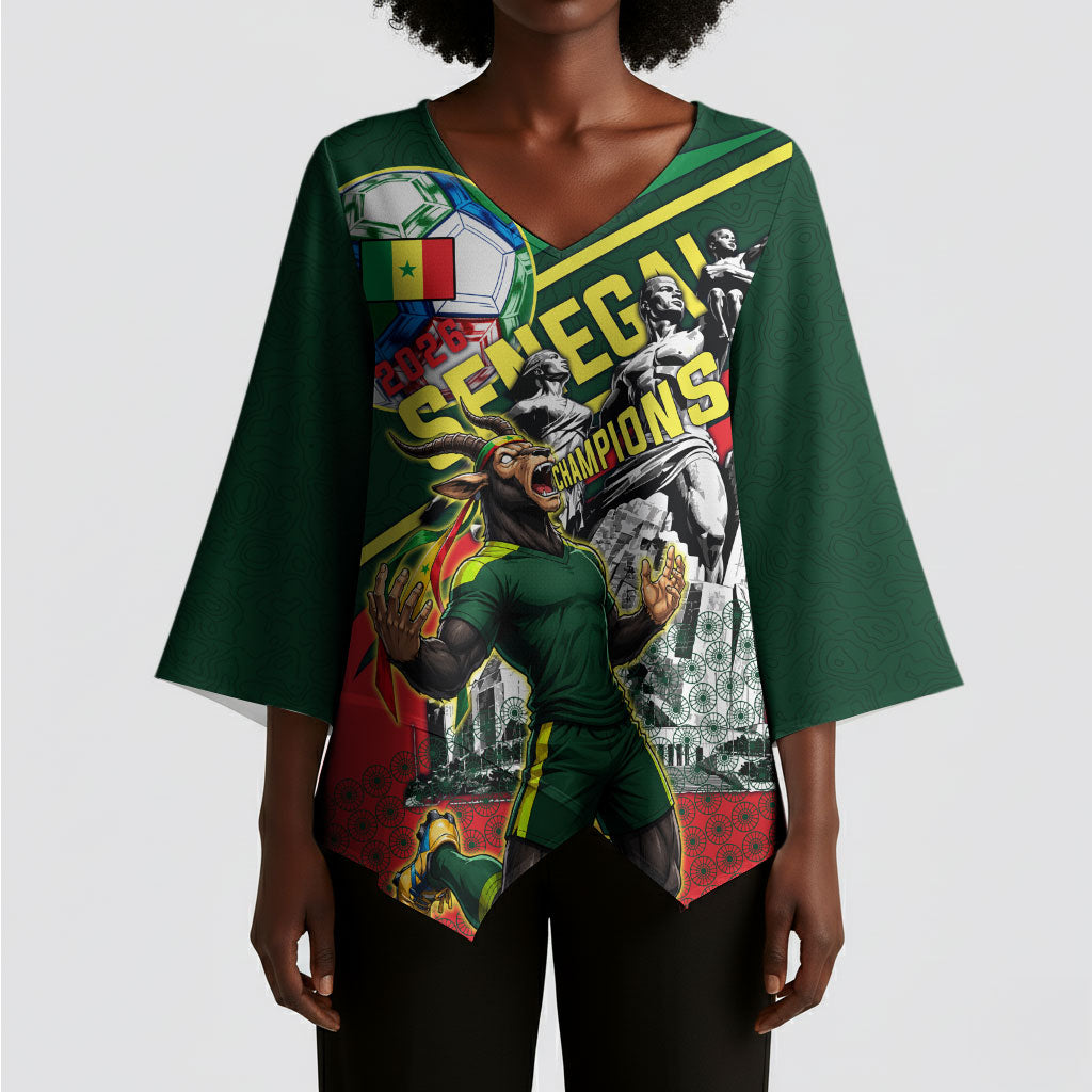 Custom Senegal Champions Football 2026 Kimono Sleeve Blouse Teranga Lions G.O.A.T Mascot - African Renaissance Monument