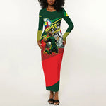Custom Senegal Champions Football 2026 Long Sleeve Bodycon Dress Teranga Lions G.O.A.T Mascot - African Renaissance Monument